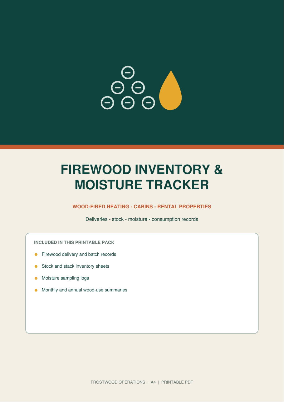 Firewood stock and moisture tracking logbook