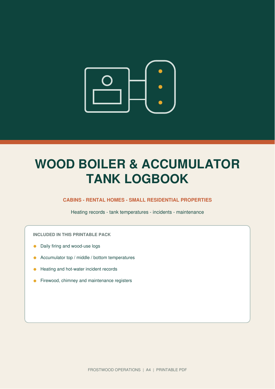 Wood boiler and accumulator tank logbook for cold-climate property operations