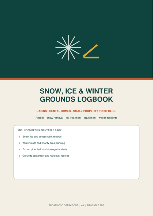 Frostwood Winter Grounds and Snow Maintenance Logbook printable PDF